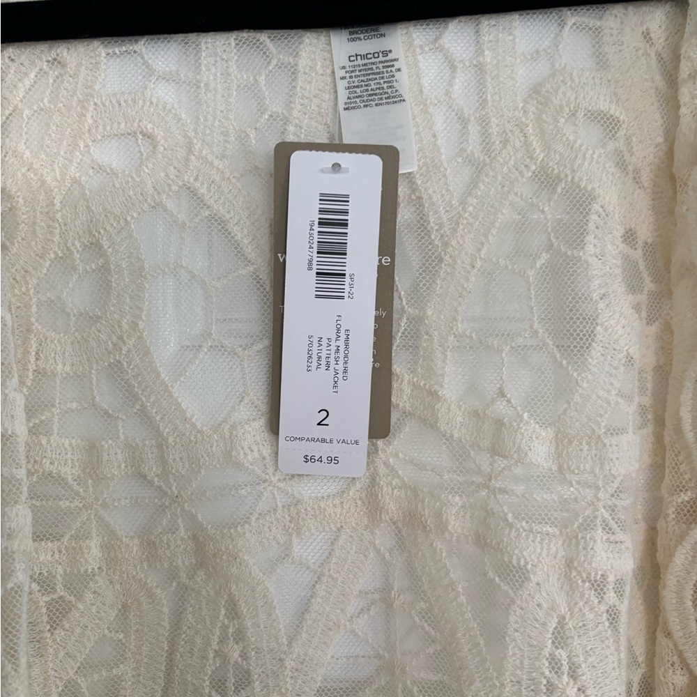 Chico's Cream Lace Cardigan Size 2. NWT - Picture 4 of 4
